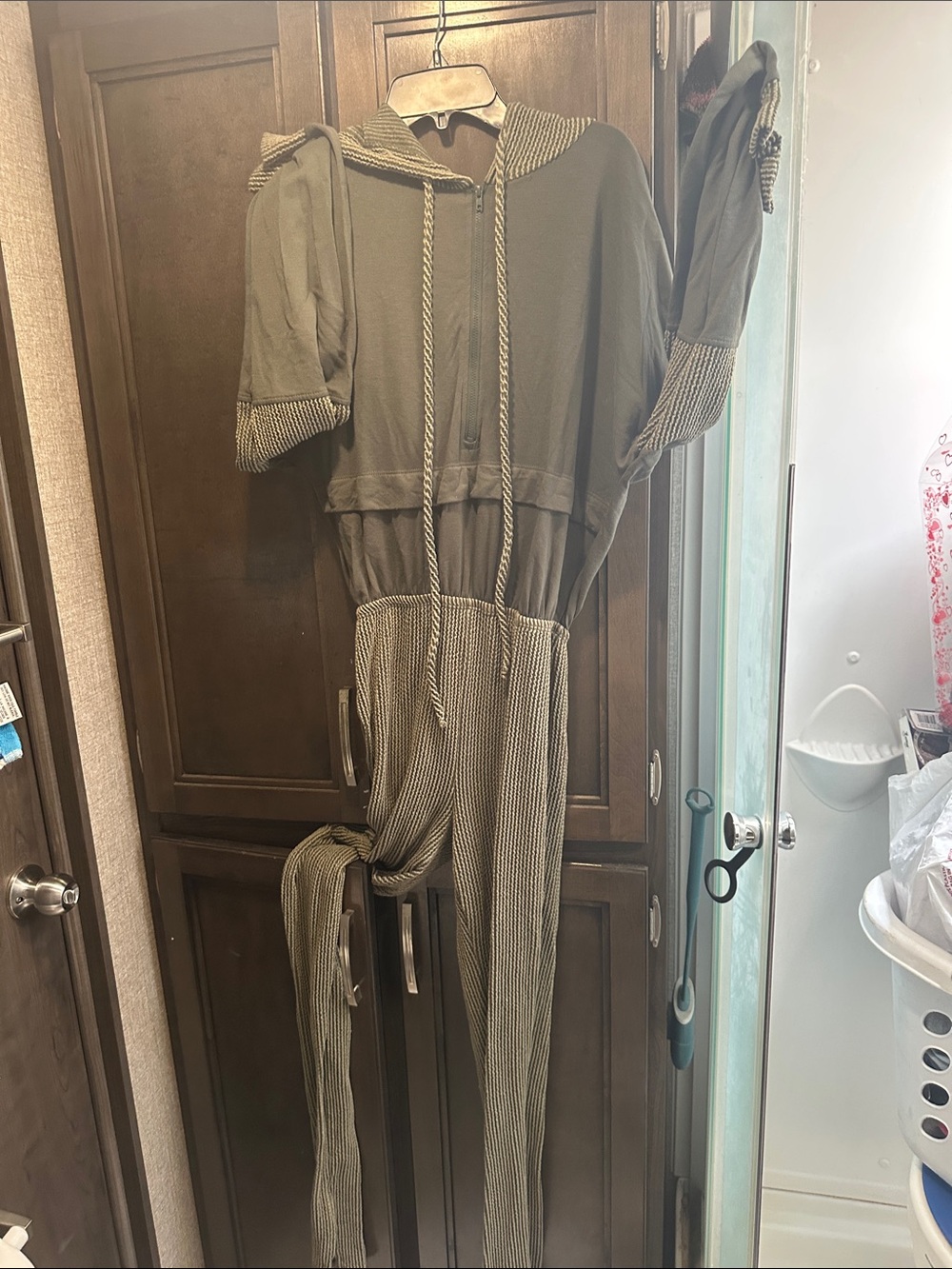 Fashion Nova Olive Green Hooded Jumpsuit